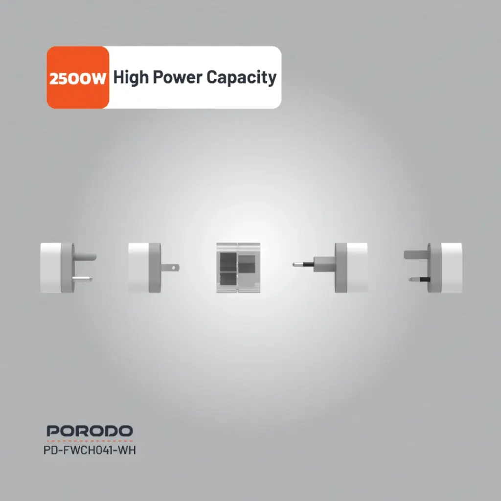 Porodo 150+ Countries Universal AC Adapters - White