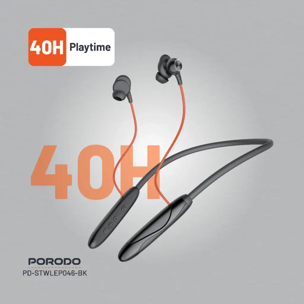 Porodo Soundtec Echo Flex Magnetic Buds Hall-Switch Technology - Black