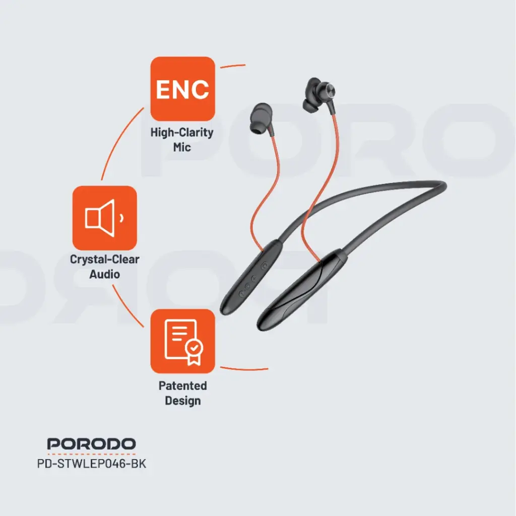 Porodo Soundtec Echo Flex Magnetic Buds Hall-Switch Technology - Black