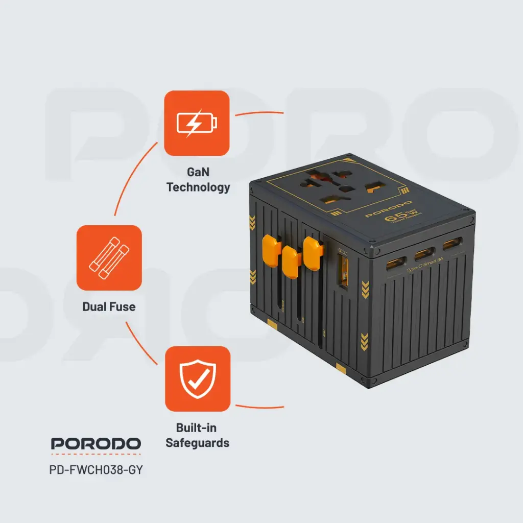Porodo GaN 5-Port Travel Block Universal Charger