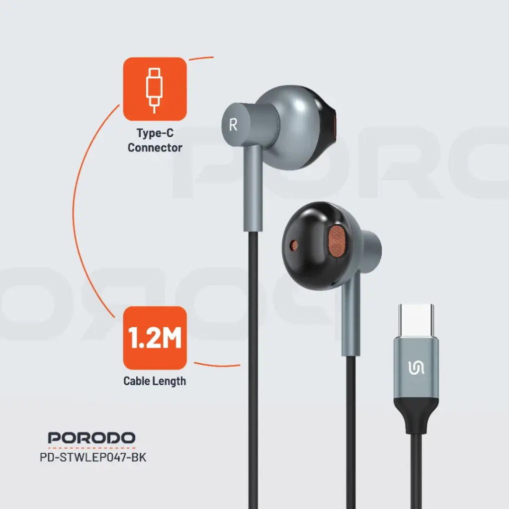 Porodo Soundtec Stereo Earphones - Black