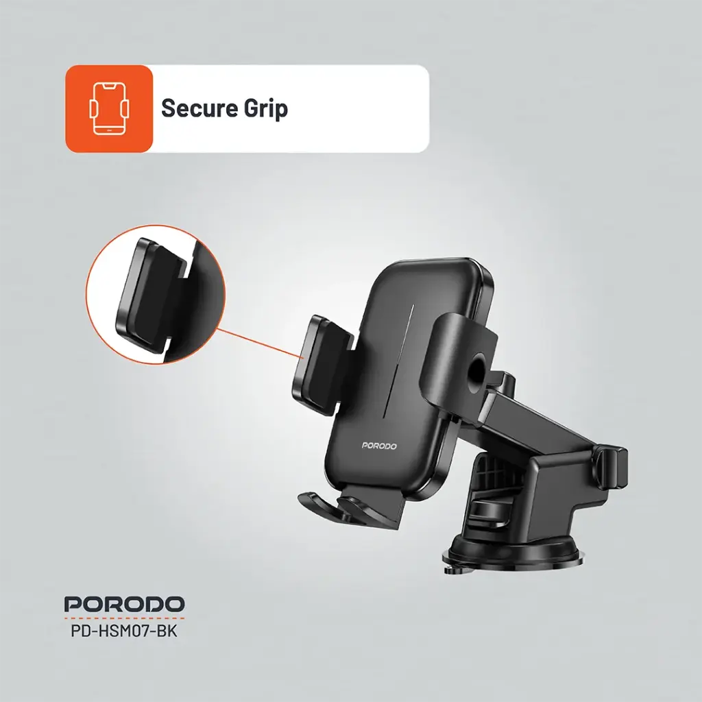 Porodo Adjustable Clamps Dash & Windshield Mount - Black