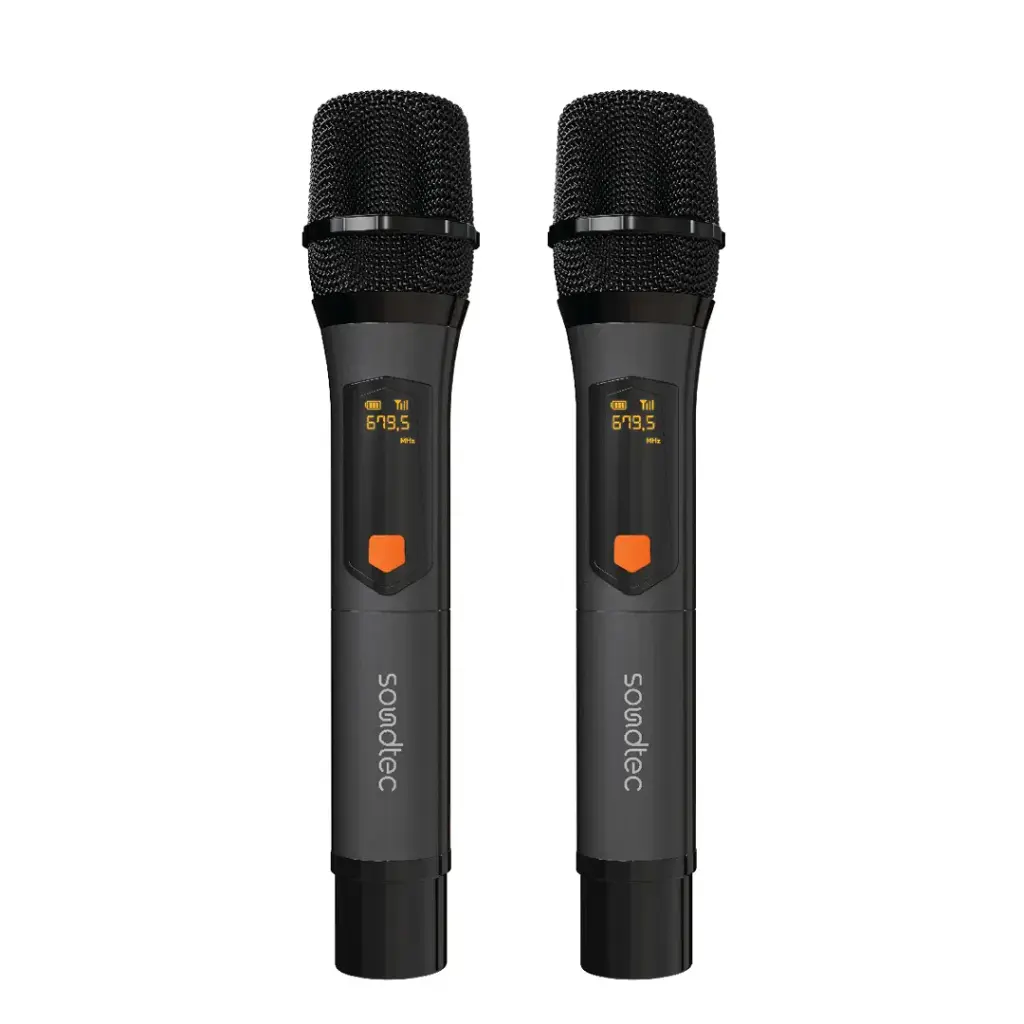 Porodo Soundtec Duo Mic Aluminum Rechargeable Wireless Microphone - Black