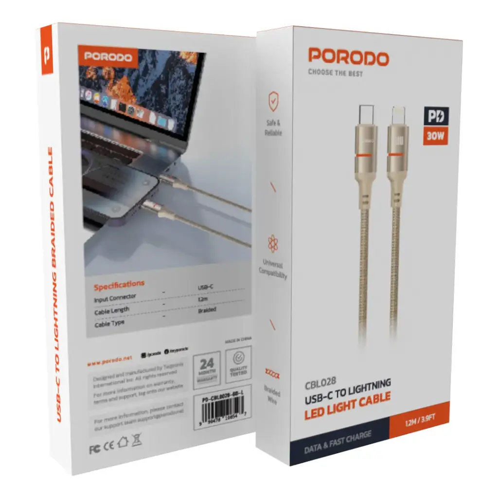 Porodo USB-C To Lightning LED Light Cable