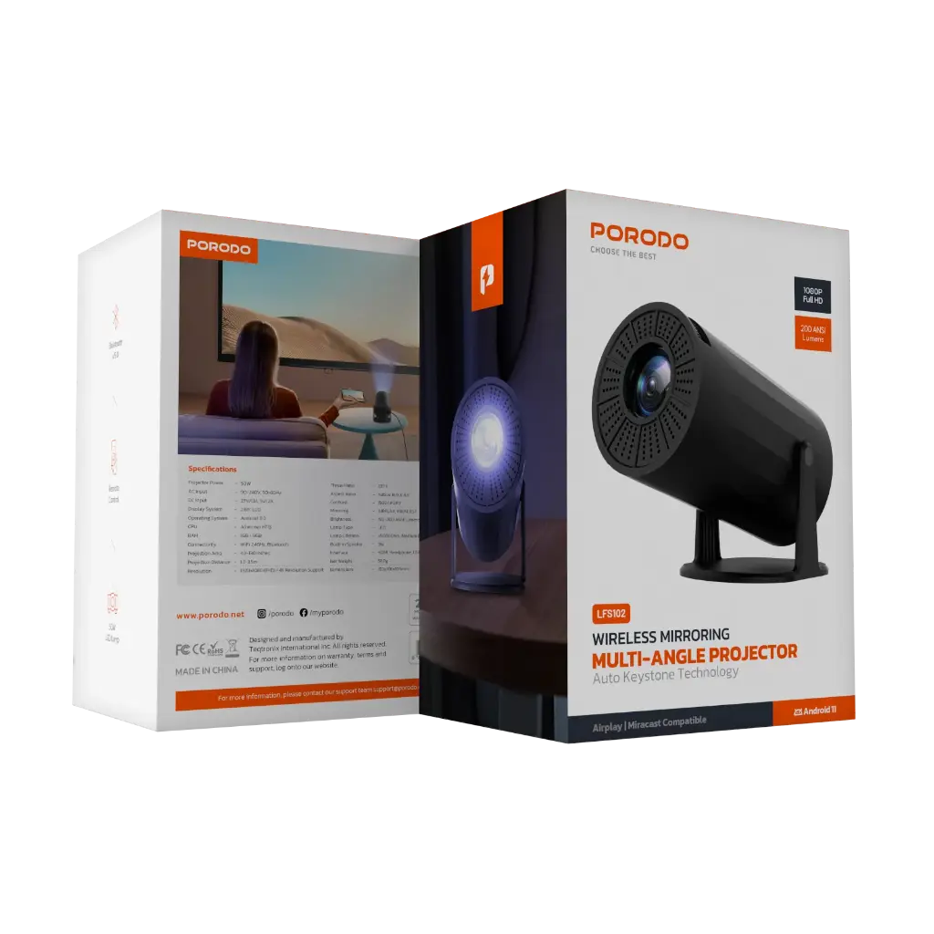 Porodo 4K Projector Pro Android 11 With Auto Keystone - Black