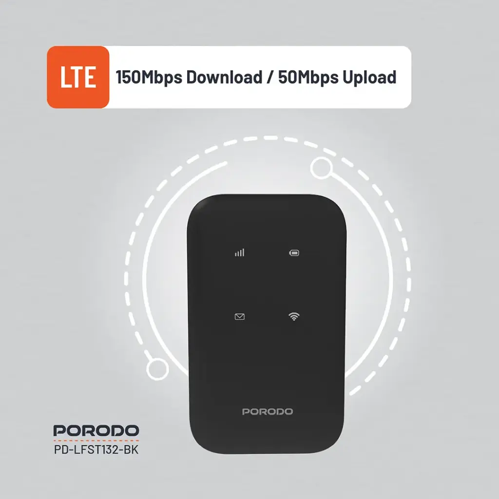Porodo Pocket Router 4G LTE | WiFi 6 - Black