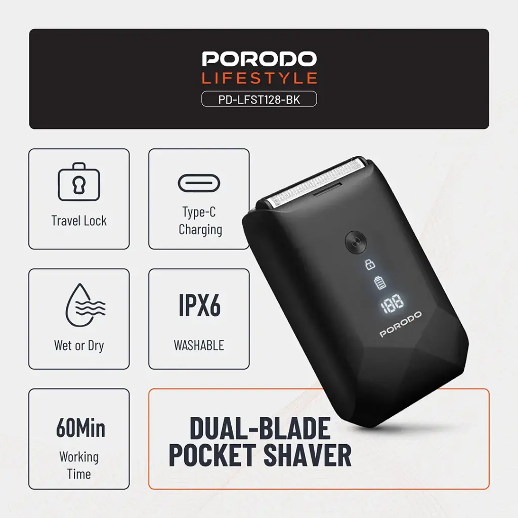 Porodo Lifestyle Dual-Blade Pocket Shaver - Black