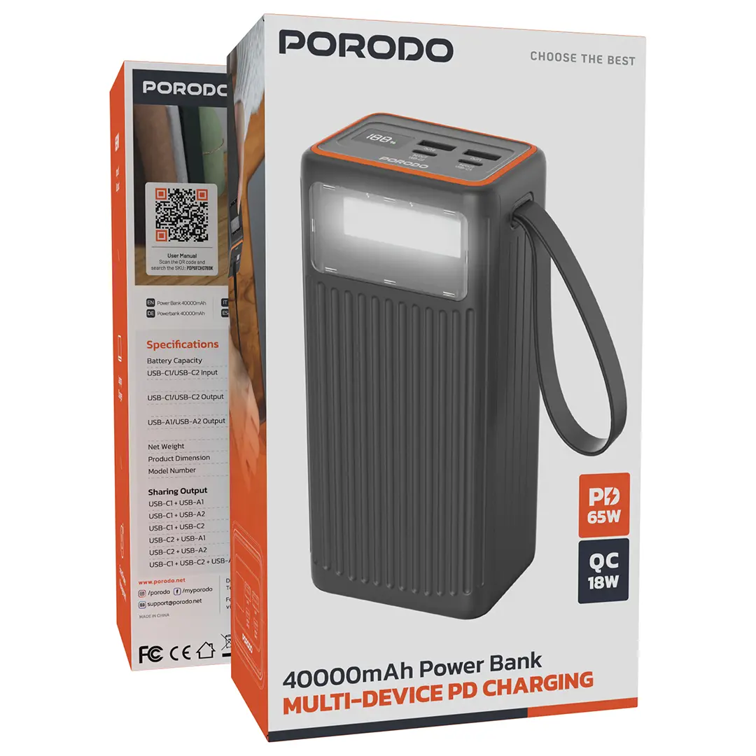 Porodo 40000mAh Power Bank Multi-Device PD Charging - Black.webp