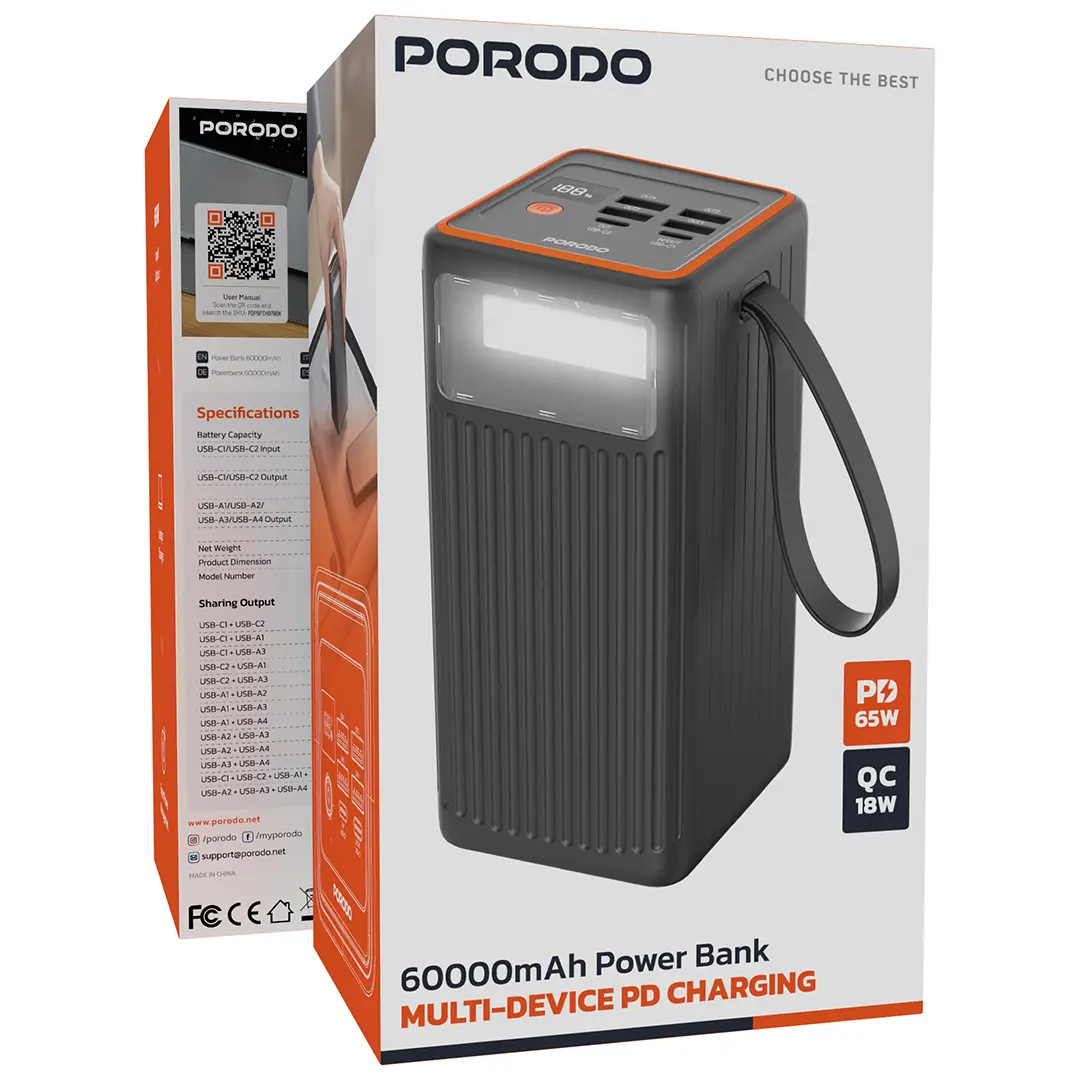 Porodo 60000mAh Power Bank Multi-Device PD Charging - Black.webp