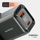 Porodo Dual-Port | Digital Display Quick Charger (with C to C / C to L Cable) - Black