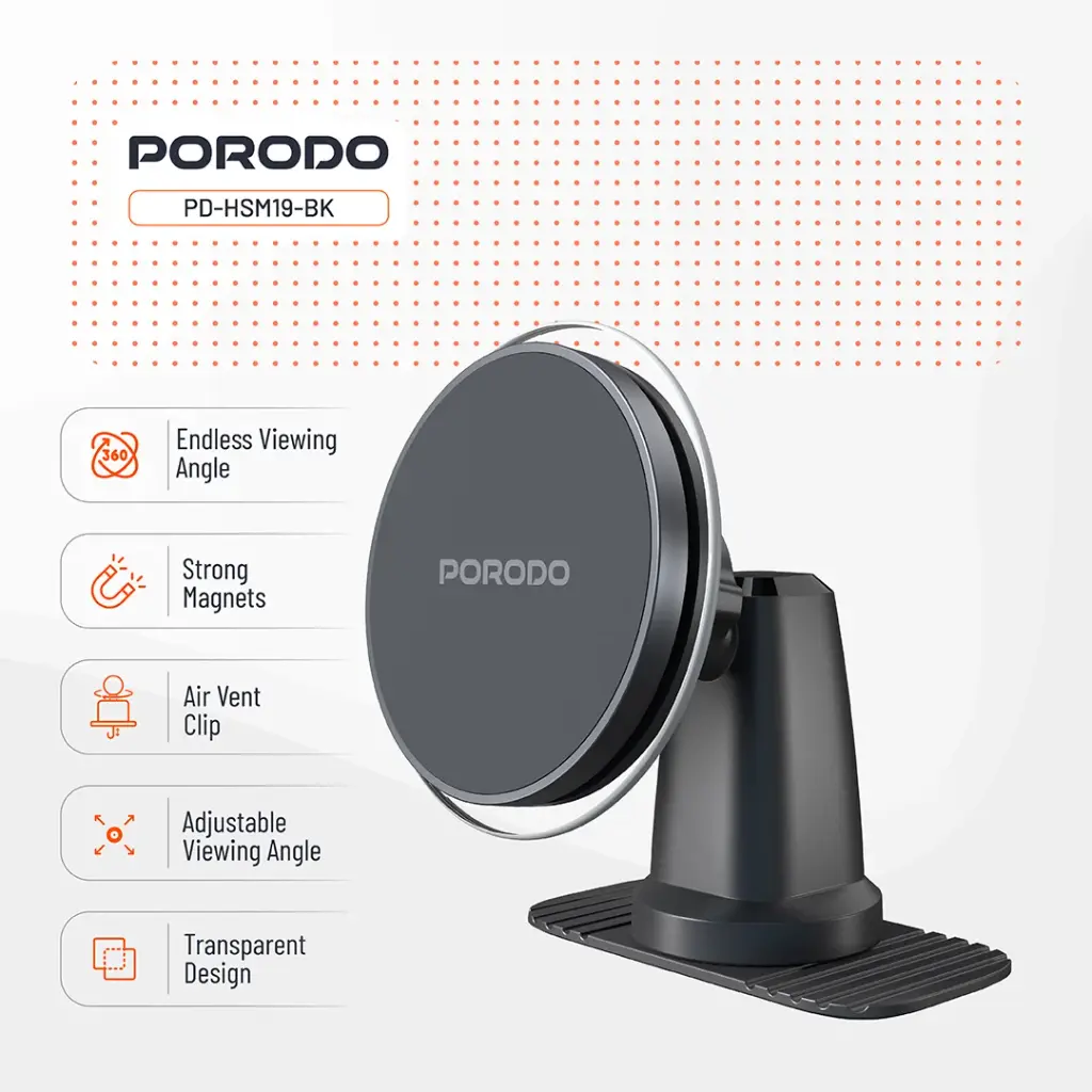 Porodo Magsafe Magnetic Air Vent & Dash Mount - Black