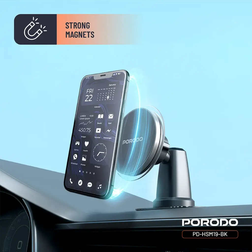 Porodo Magsafe Magnetic Air Vent & Dash Mount - Black