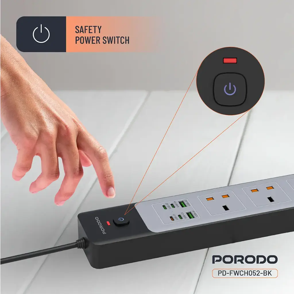 Porodo 3AC | 45W | 300W Power Strip - Black