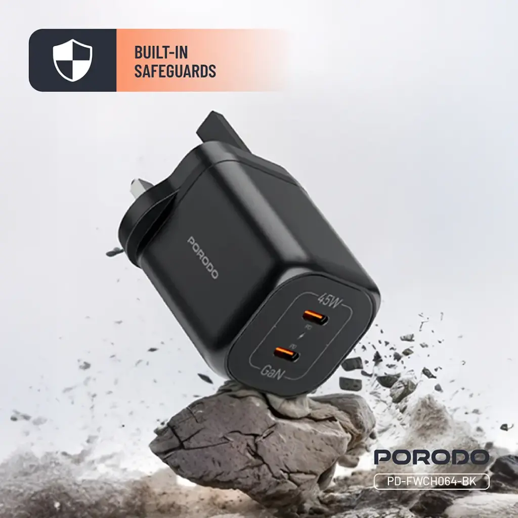 Porodo Dual USB-C Quick Charger - Black