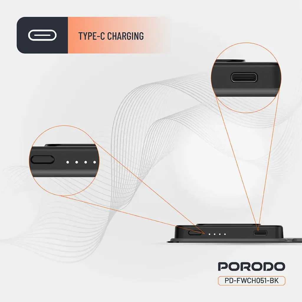 Porodo 8000mAh Folding 4-Device Charger - Black