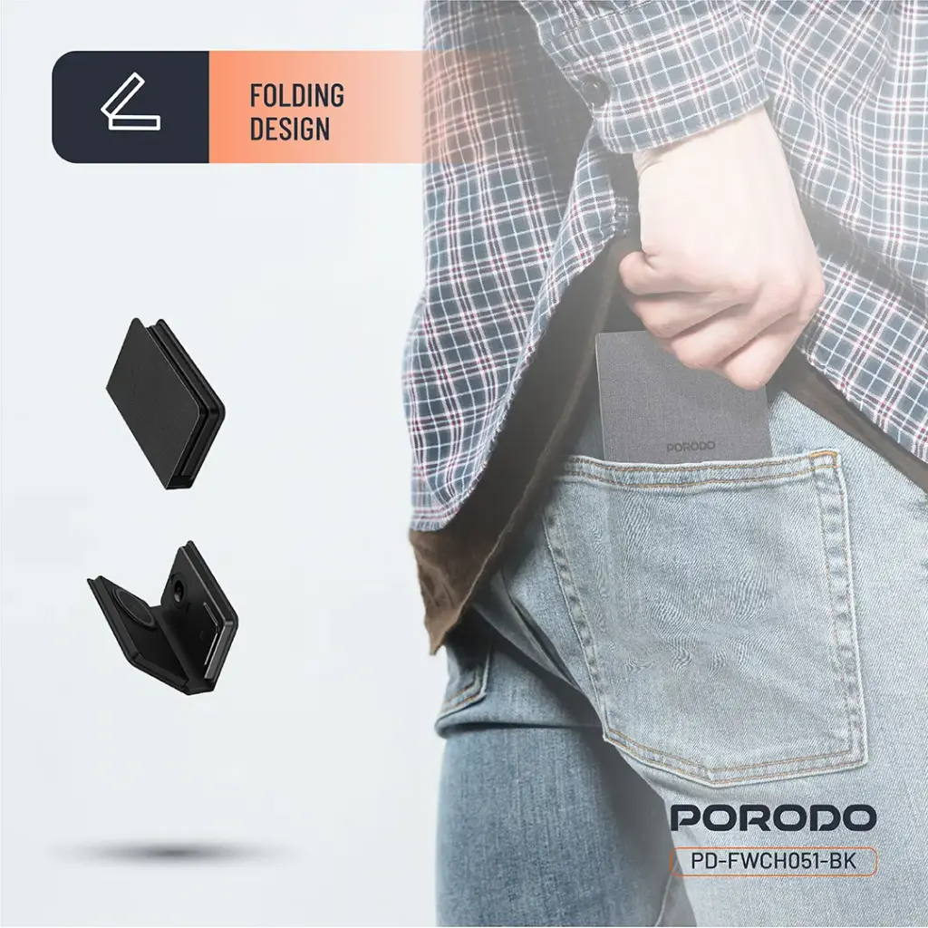 Porodo 8000mAh Folding 4-Device Charger - Black
