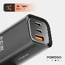 Porodo 65W Triple Output Quick Wall Charger - Black