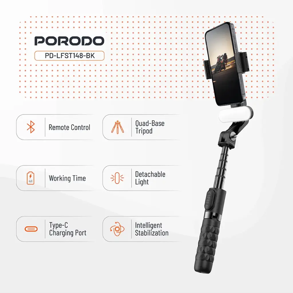 Porodo QuadBase Gimbal Stabilizer - Black