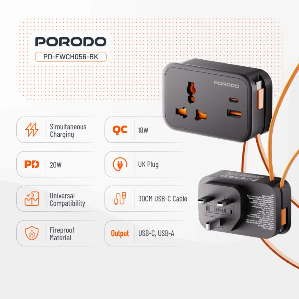 Porodo Universal Wall Sockets - Black