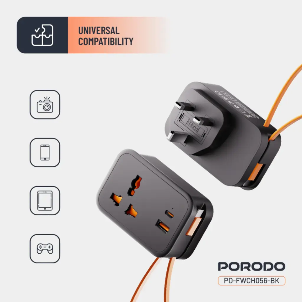 Porodo Universal Wall Sockets - Black