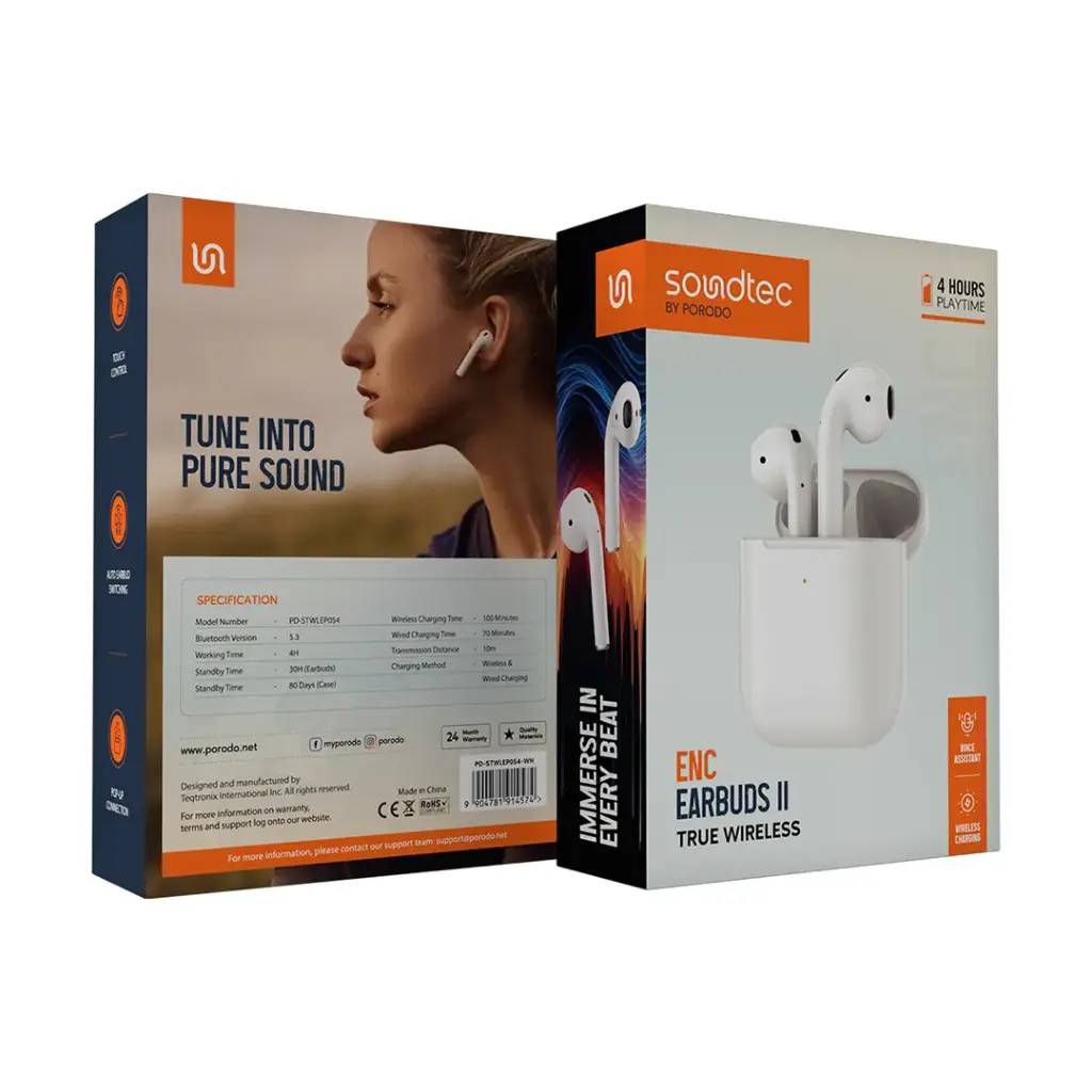 Porodo Soundtec ENC Earbuds 2 True Wireless - White