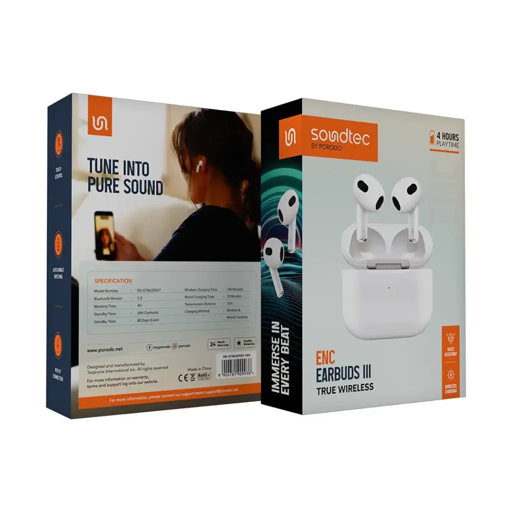 Porodo Soundtec ENC Earbuds 3 True Wireless - White