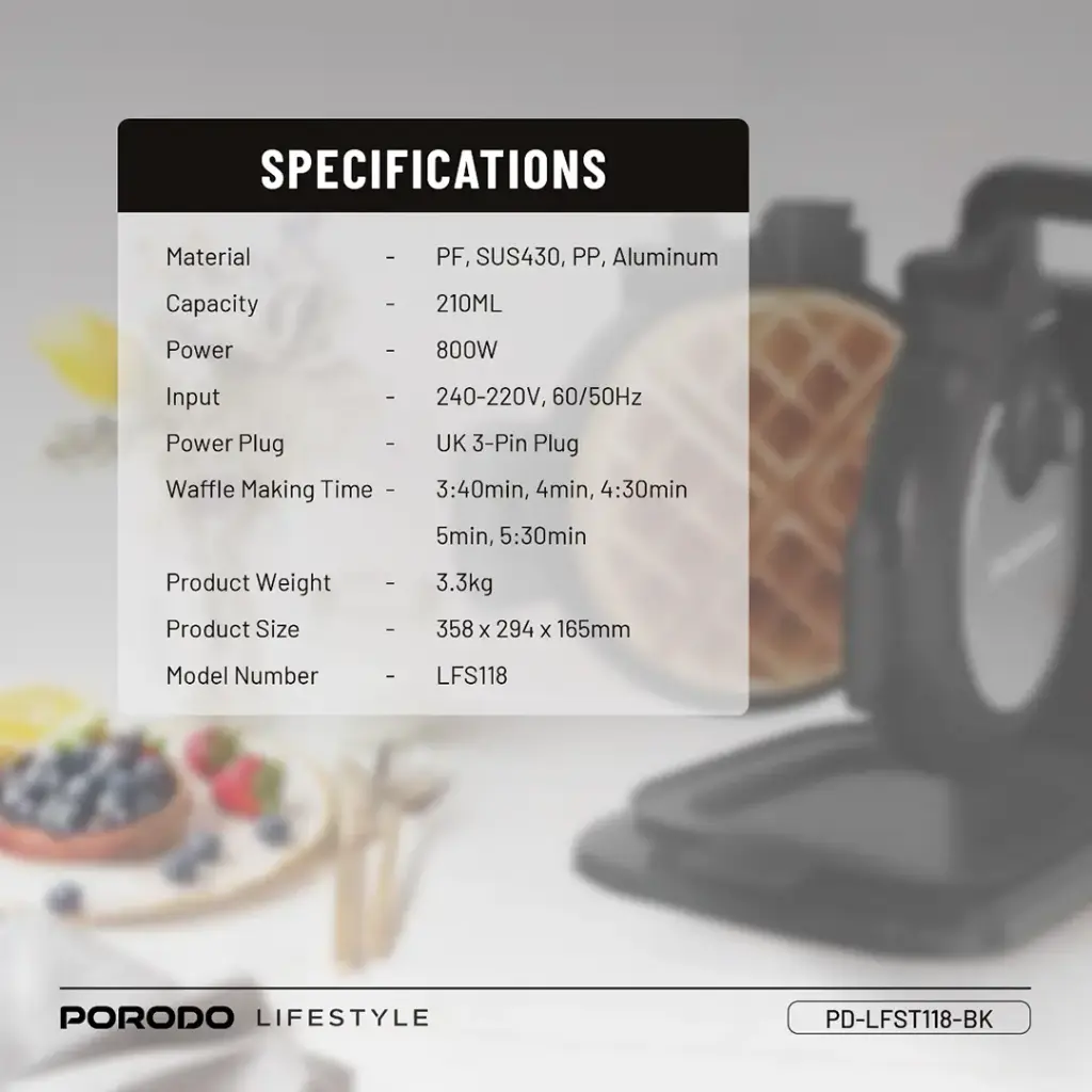 Porodo Lifestyle Vertical Waffle Maker - Black