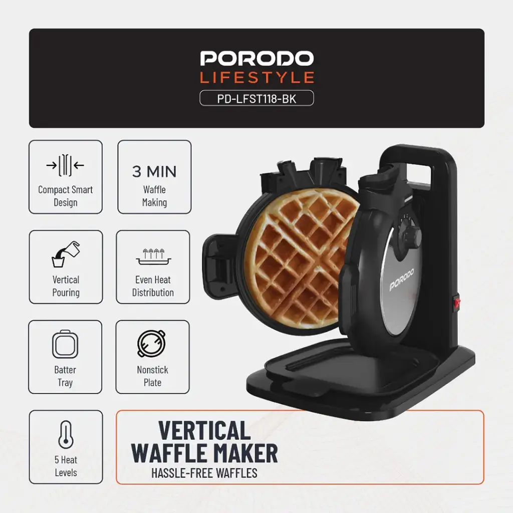 Porodo Lifestyle Vertical Waffle Maker - Black