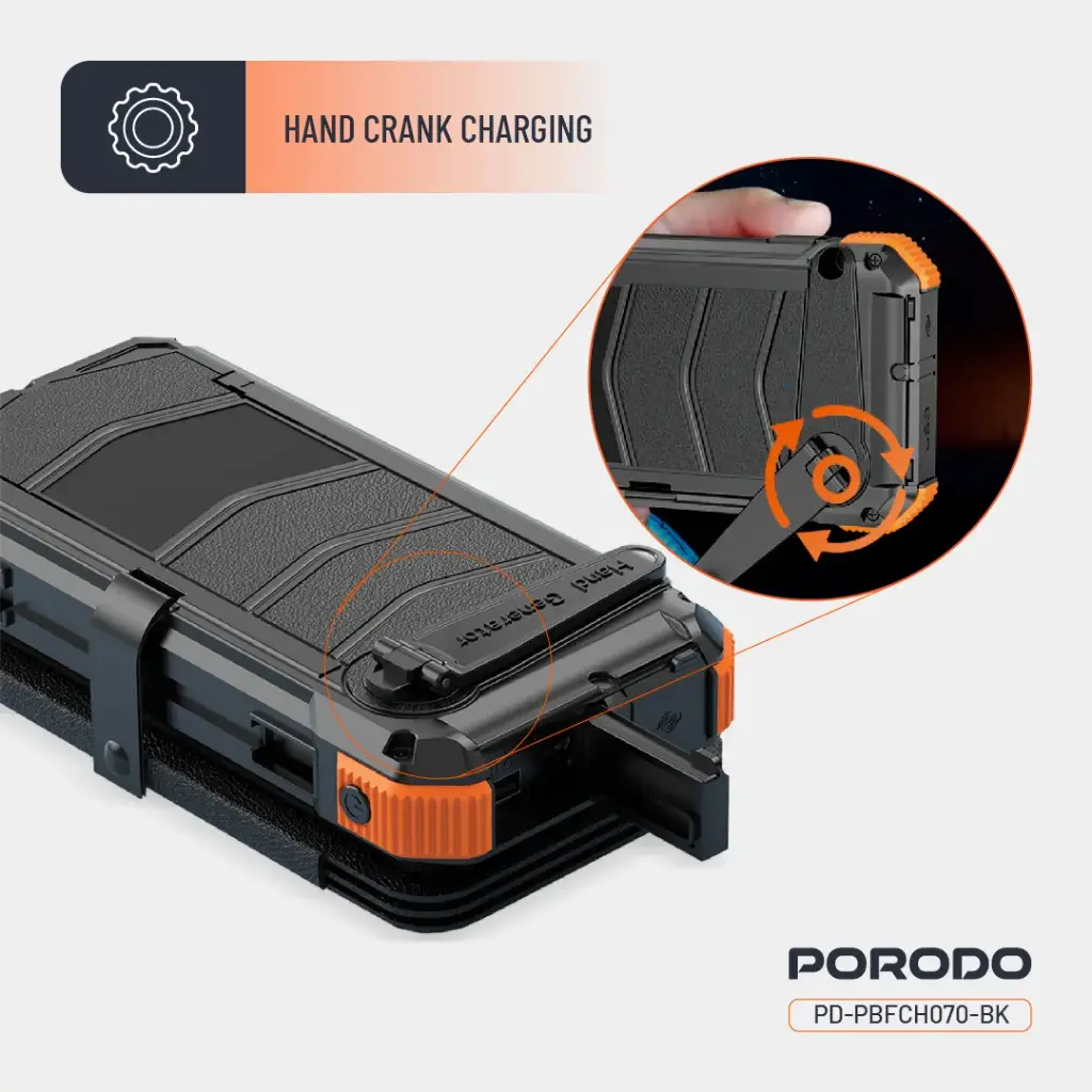 Porodo Power Bank 20000mAh 4-Panel Solar - Black