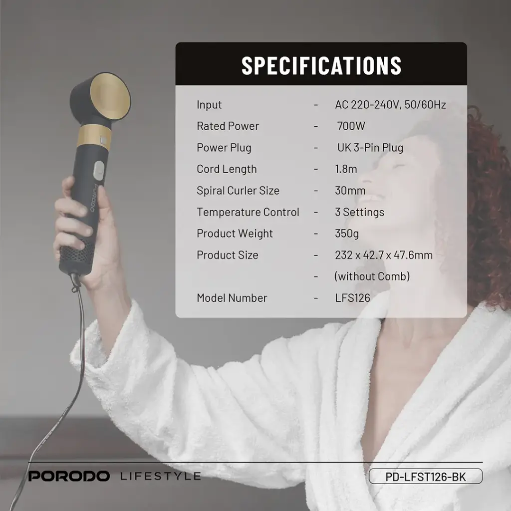 Porodo Lifestyle Multi-Styling Hair Dryer Set - Black
