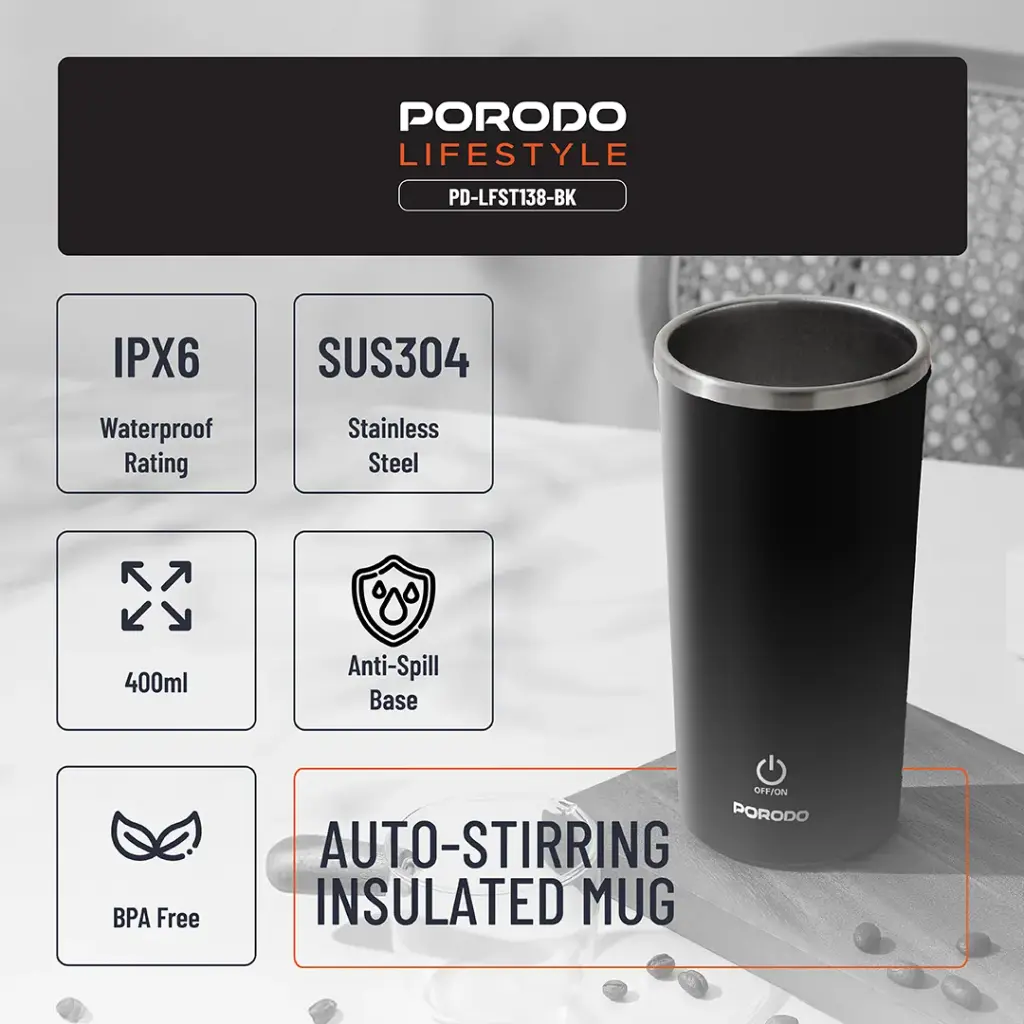 Porodo Lifestyle Auto-Stirring Insulated Mug