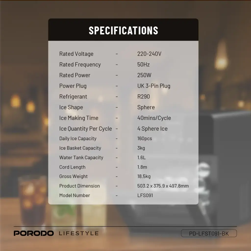 Porodo Lifestyle Sphere Ice Machine - Black