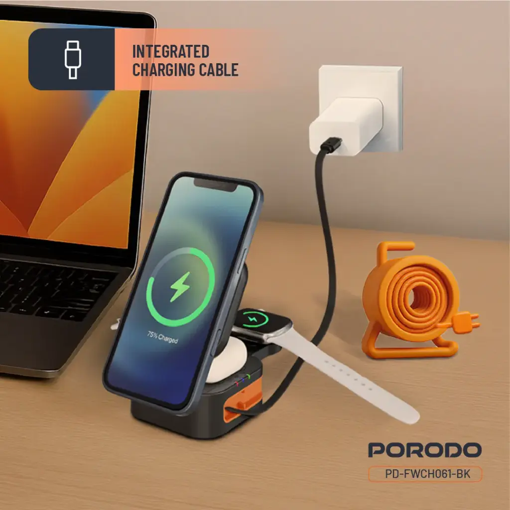 Porodo Pocket-Sized Folding Wireless Charger - Black