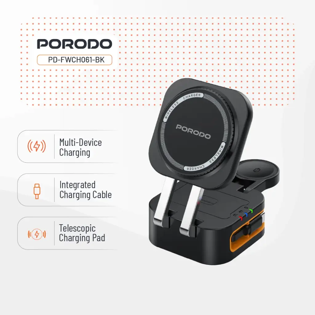 Porodo Pocket-Sized Folding Wireless Charger - Black