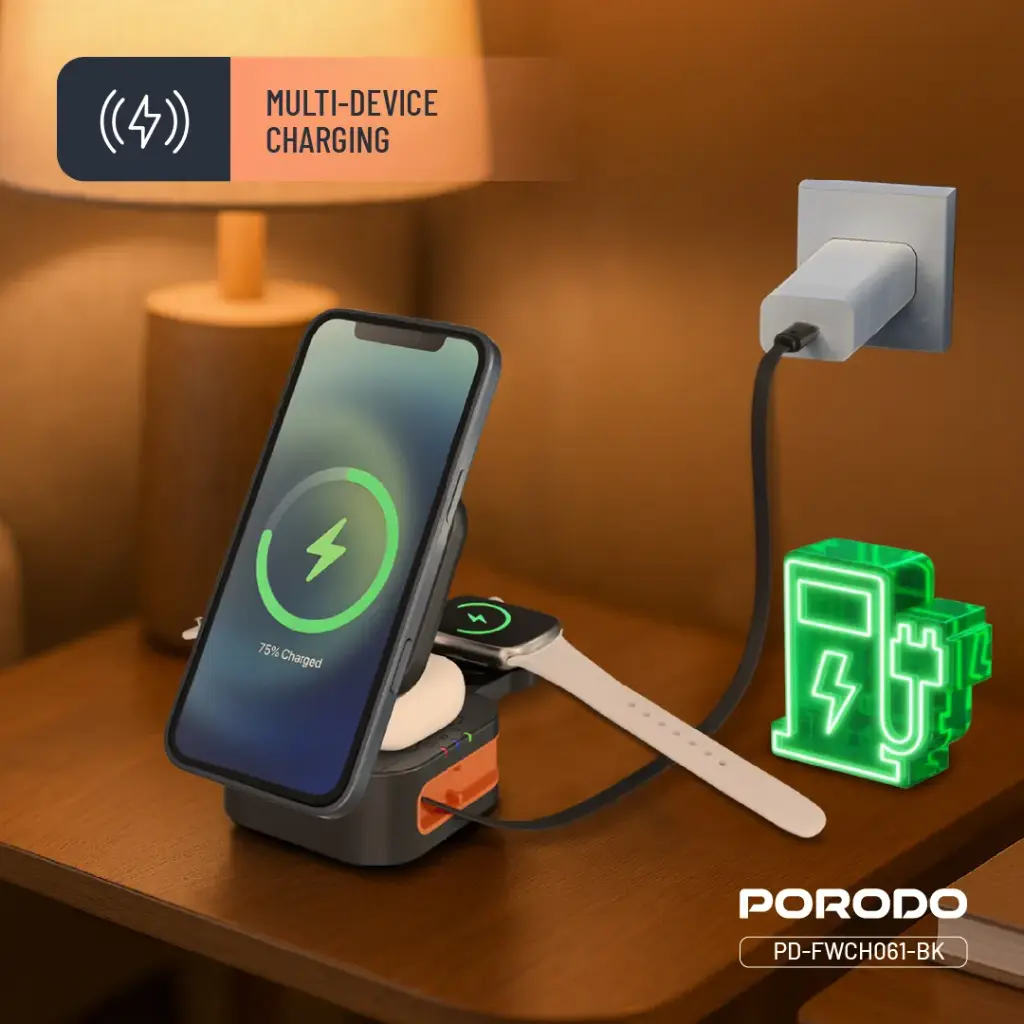 Porodo Pocket-Sized Folding Wireless Charger - Black