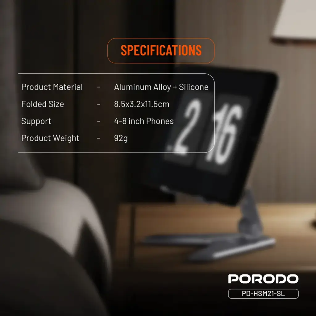 Porodo Aluminum Alloy Mobile Stand - Silver