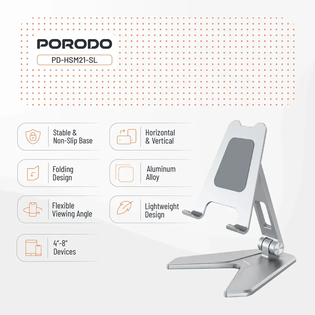 Porodo Aluminum Alloy Mobile Stand - Silver