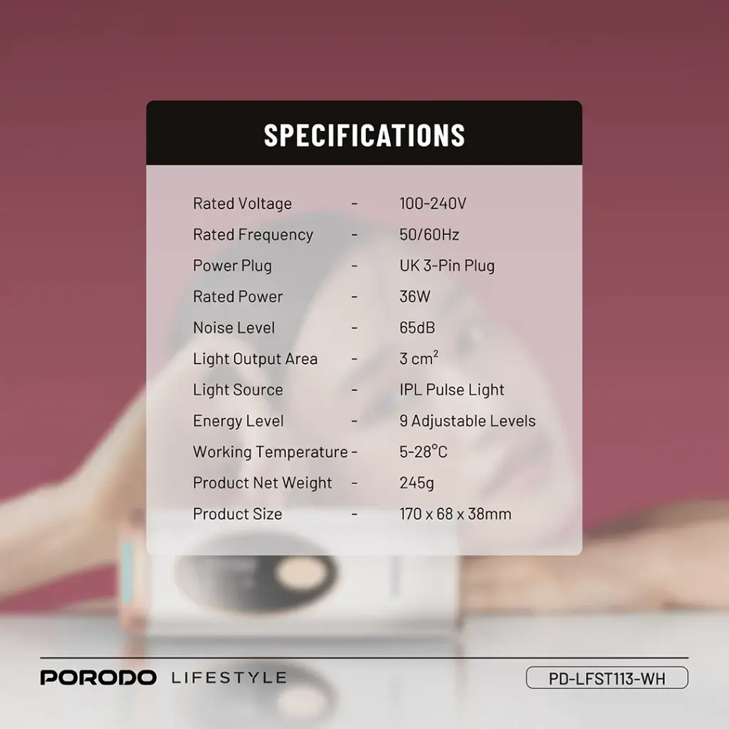 Porodo Lifestyle IPL Hair Removal Advanced Skincare Technology - White