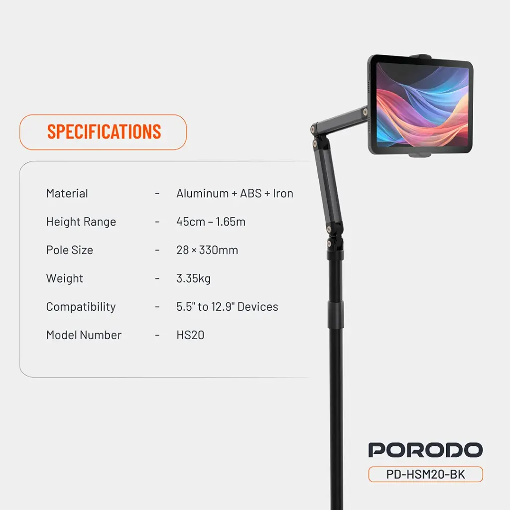 Porodo Phone & Tablet Floor Stand-Black