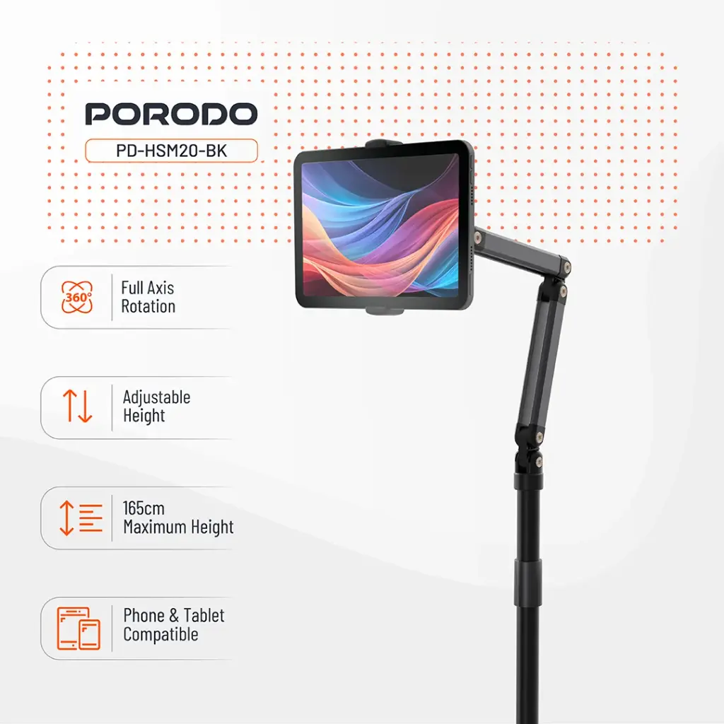 Porodo Phone & Tablet Floor Stand-Black