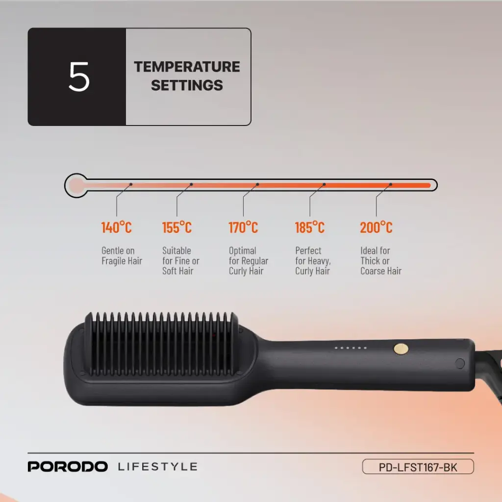 Porodo Lifestyle Electric Heated Hair Straightener Comb - Black