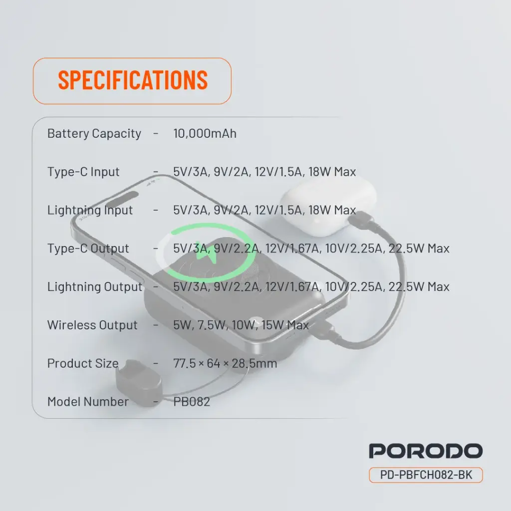Porodo 10000mAh MagSafe Power Bank - Black