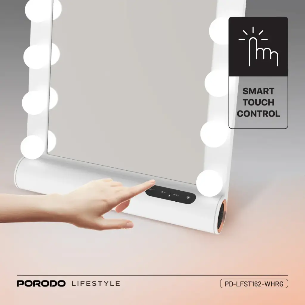 Porodo Lifestyle Hollywood Vanity Lighted Mirror - White/Rose Gold