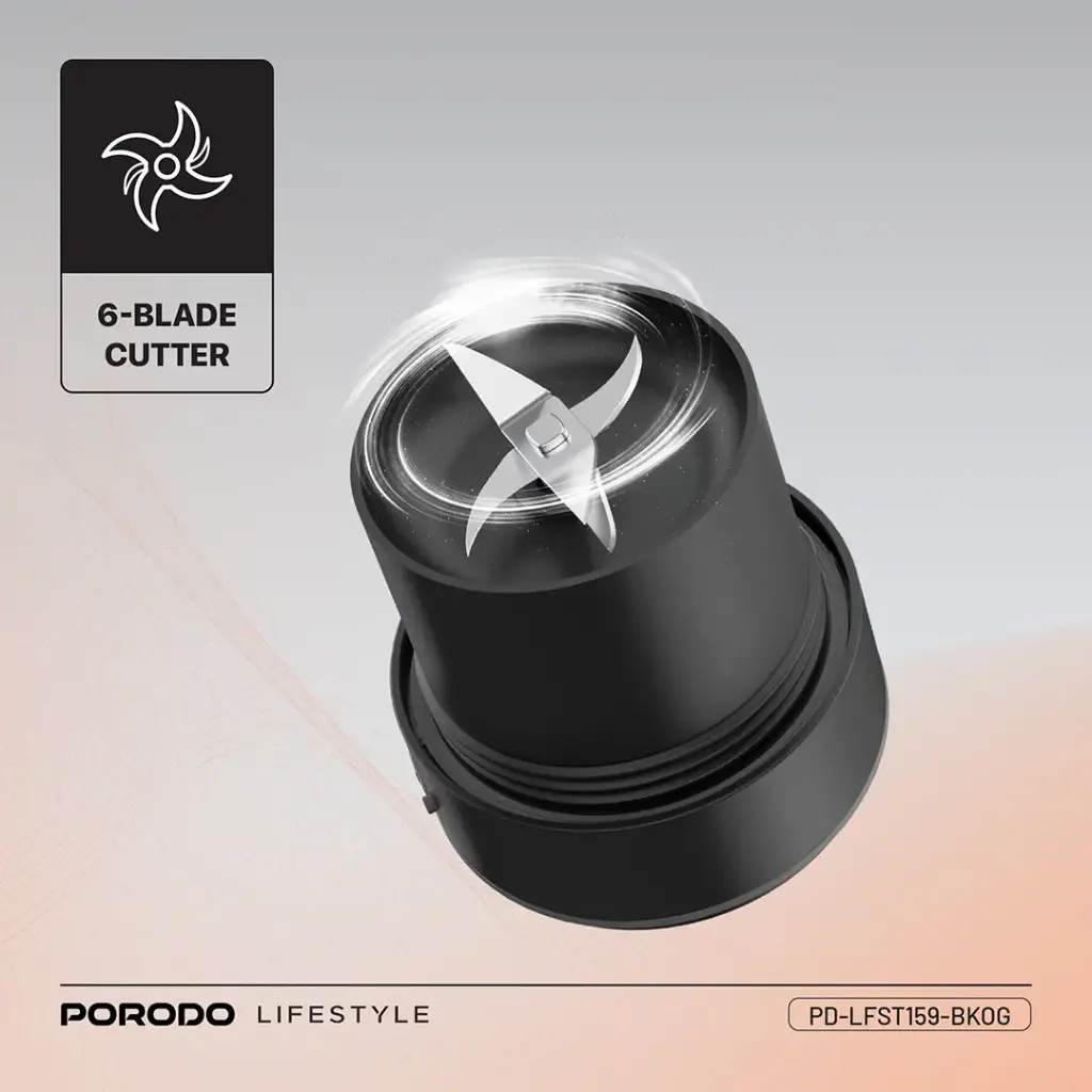 Porodo Lifestyle 6-Blade Portable Blender - Black/Orange
