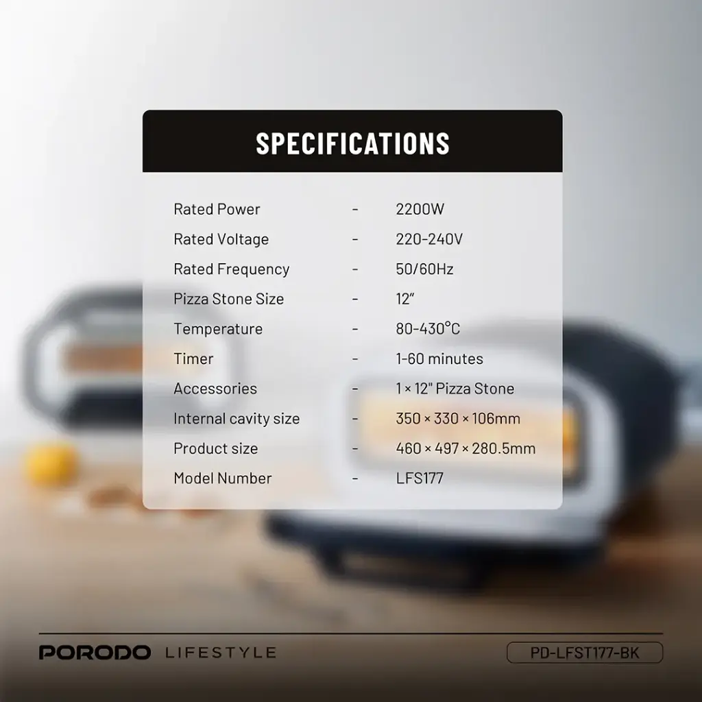 Porodo Lifestyle 12'' Indoor Electric Pizza Maker - Black