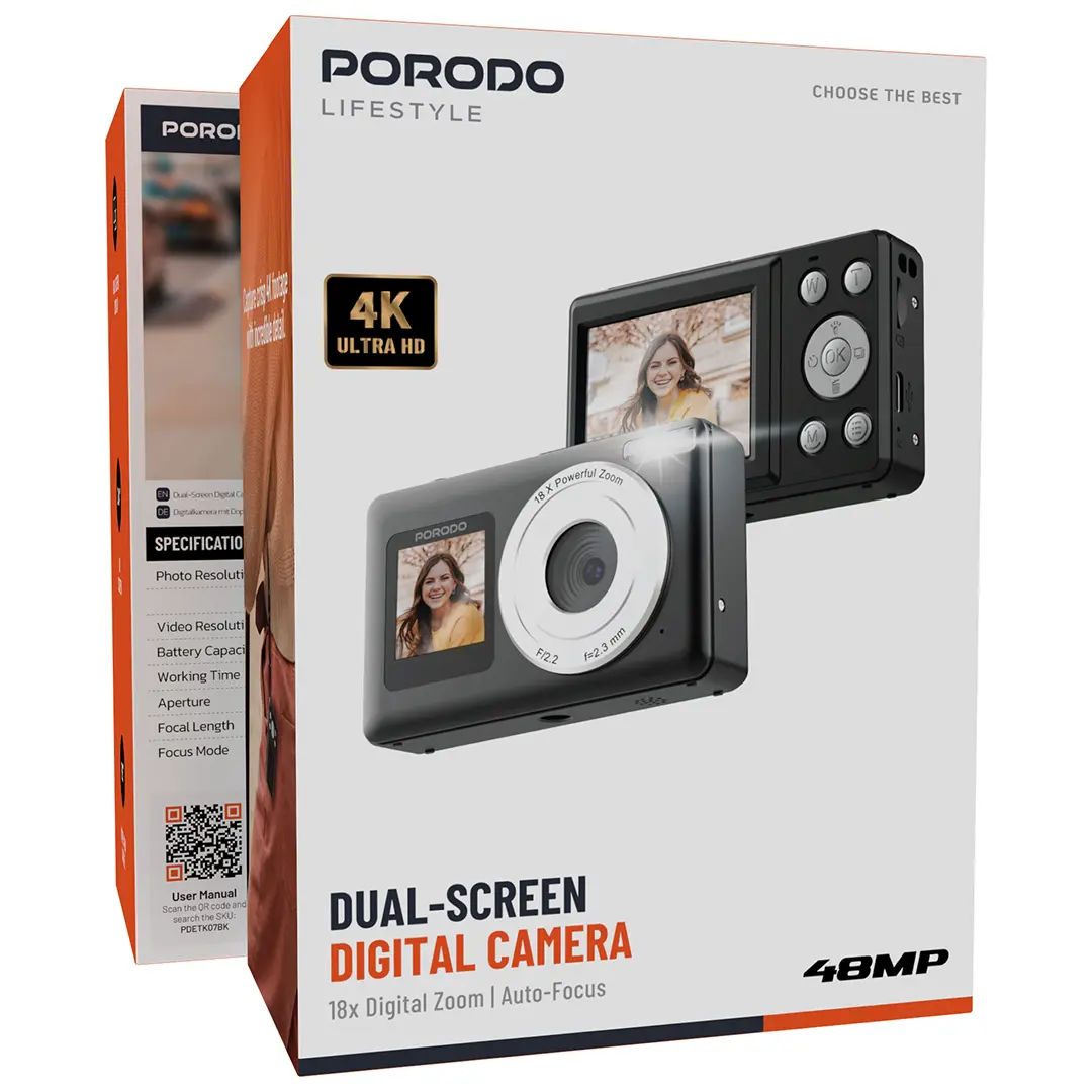 Porodo Lifestyle Dual-Screen Digital Camera - Black.webp