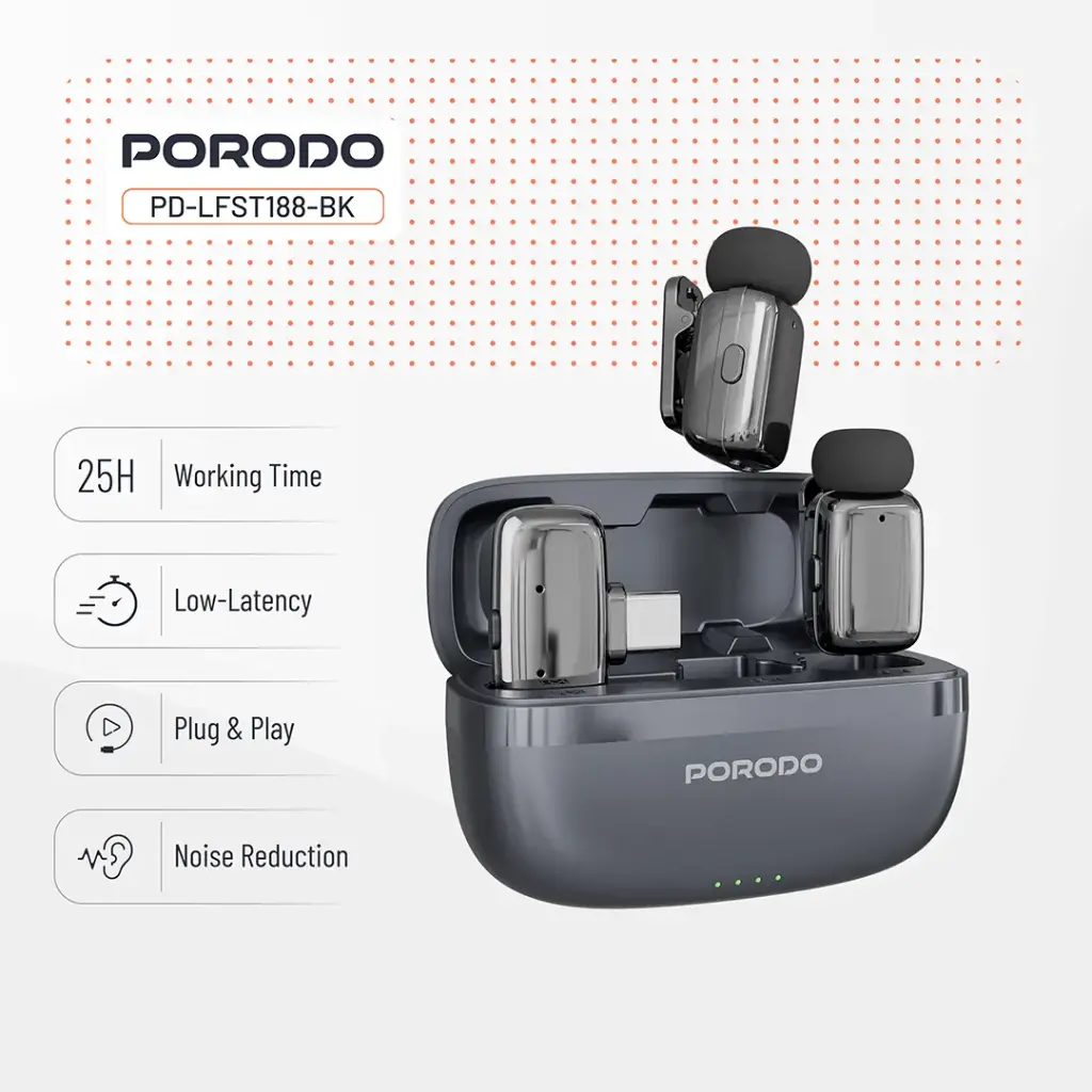 Porodo Wireless Lavalier Microphones Type-C - Black