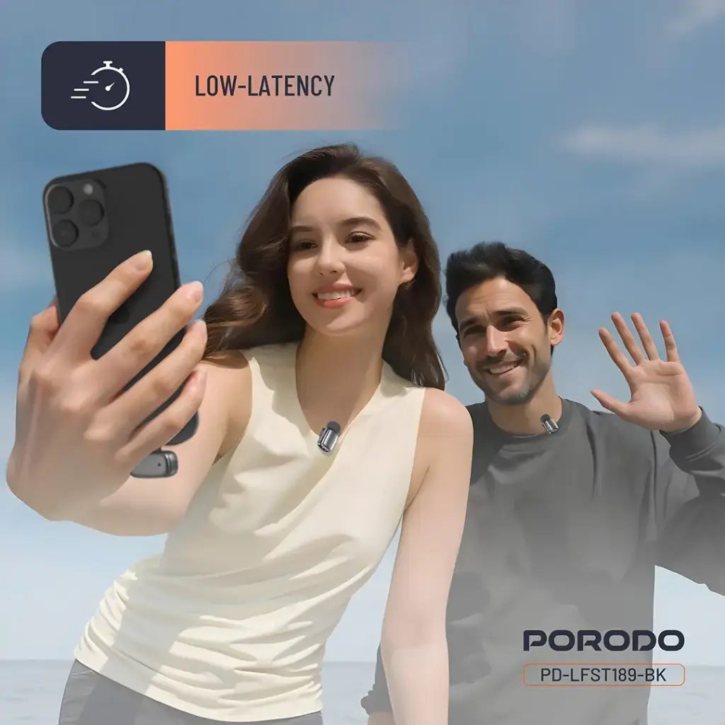 Porodo Wireless Lavalier Microphones Lightning - Black