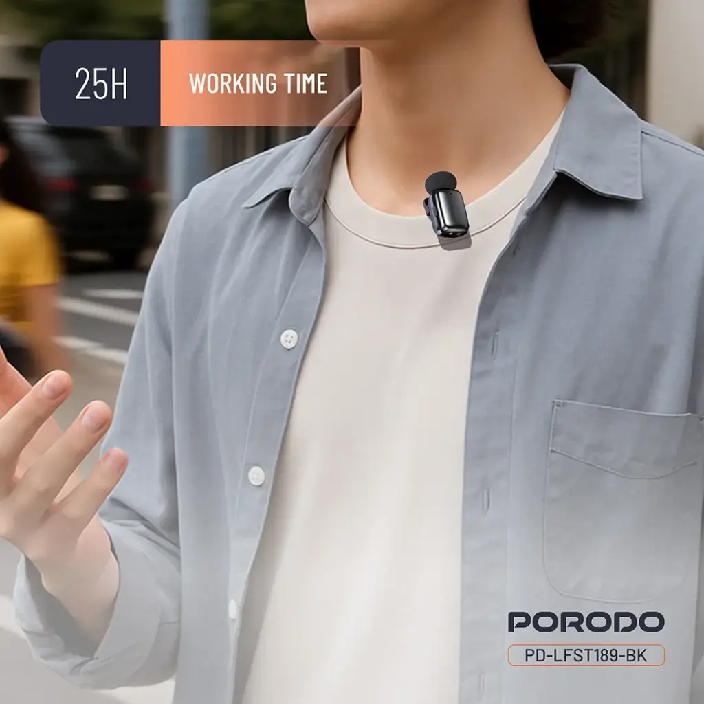 Porodo Wireless Lavalier Microphones Lightning - Black