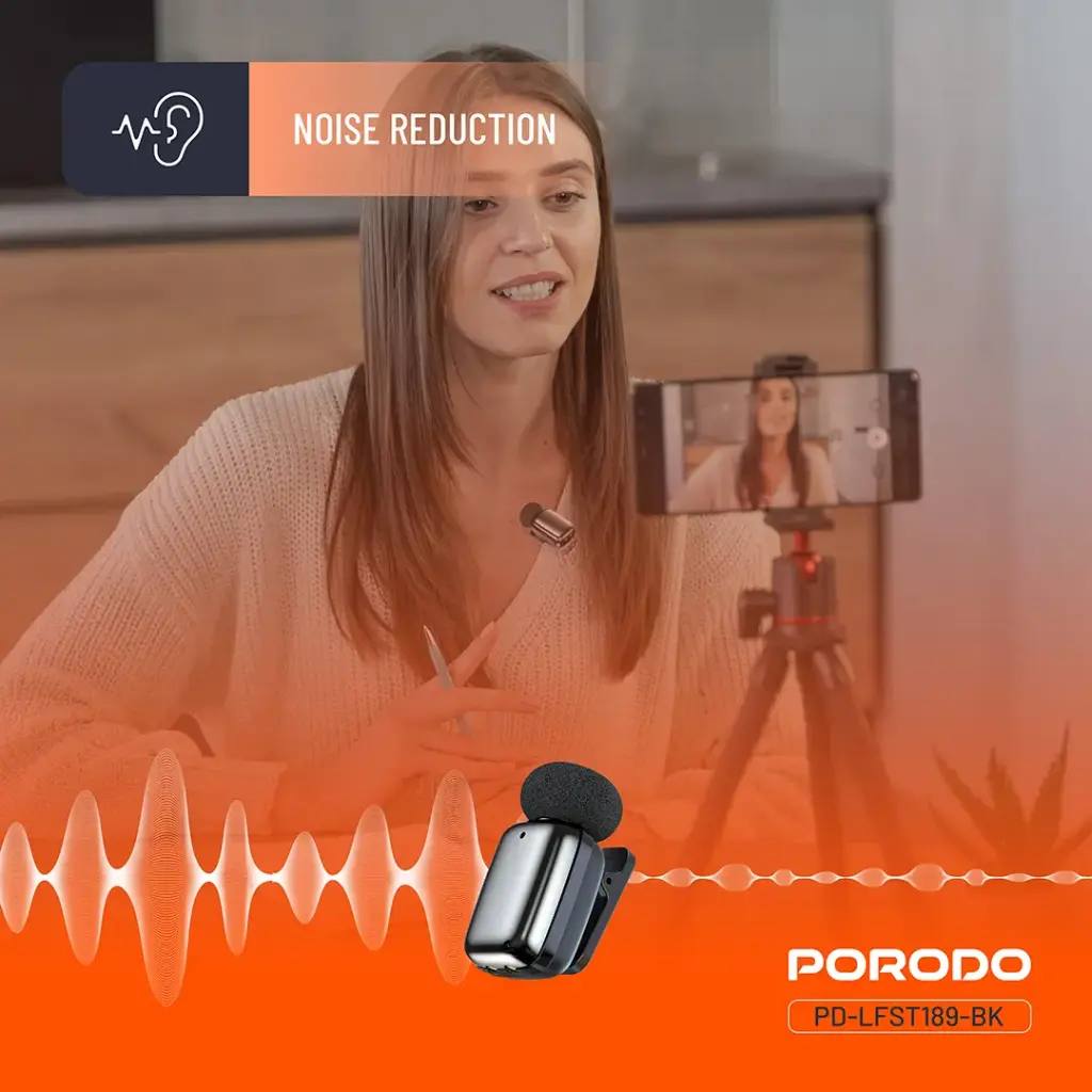 Porodo Wireless Lavalier Microphones Lightning - Black